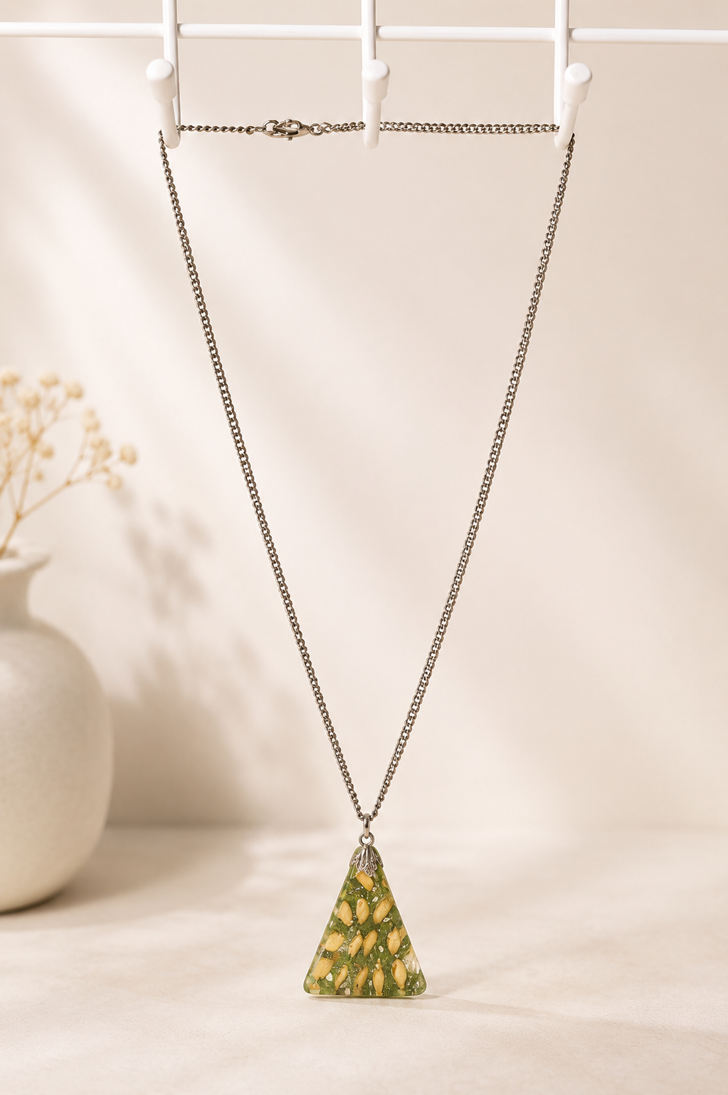 Green Resin Triangle Pendant Necklace