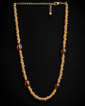Gold Tone Beaded Necklace with Amber Accent Beads