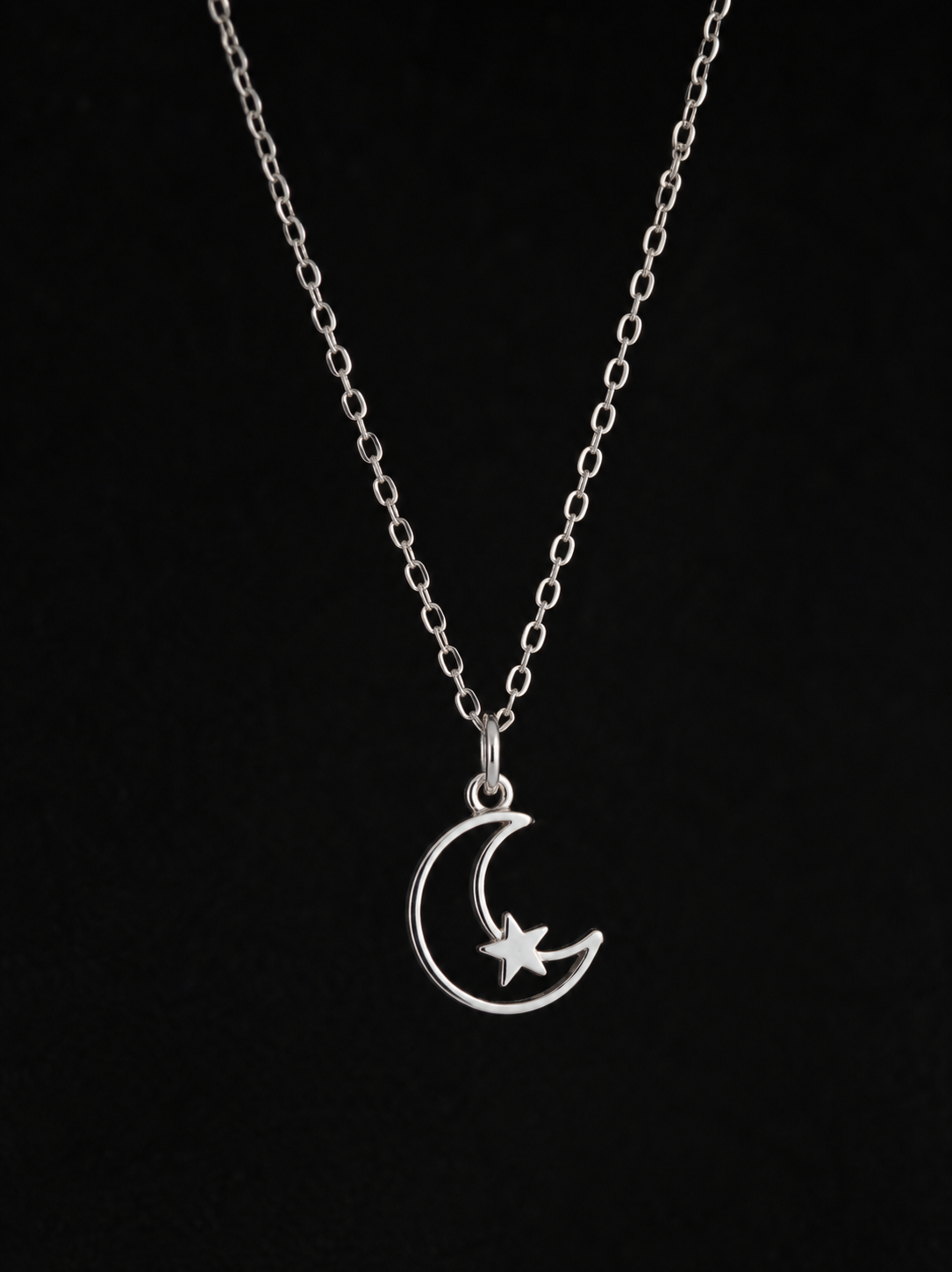 Handmade Silver Moon & Star Pendant Necklace