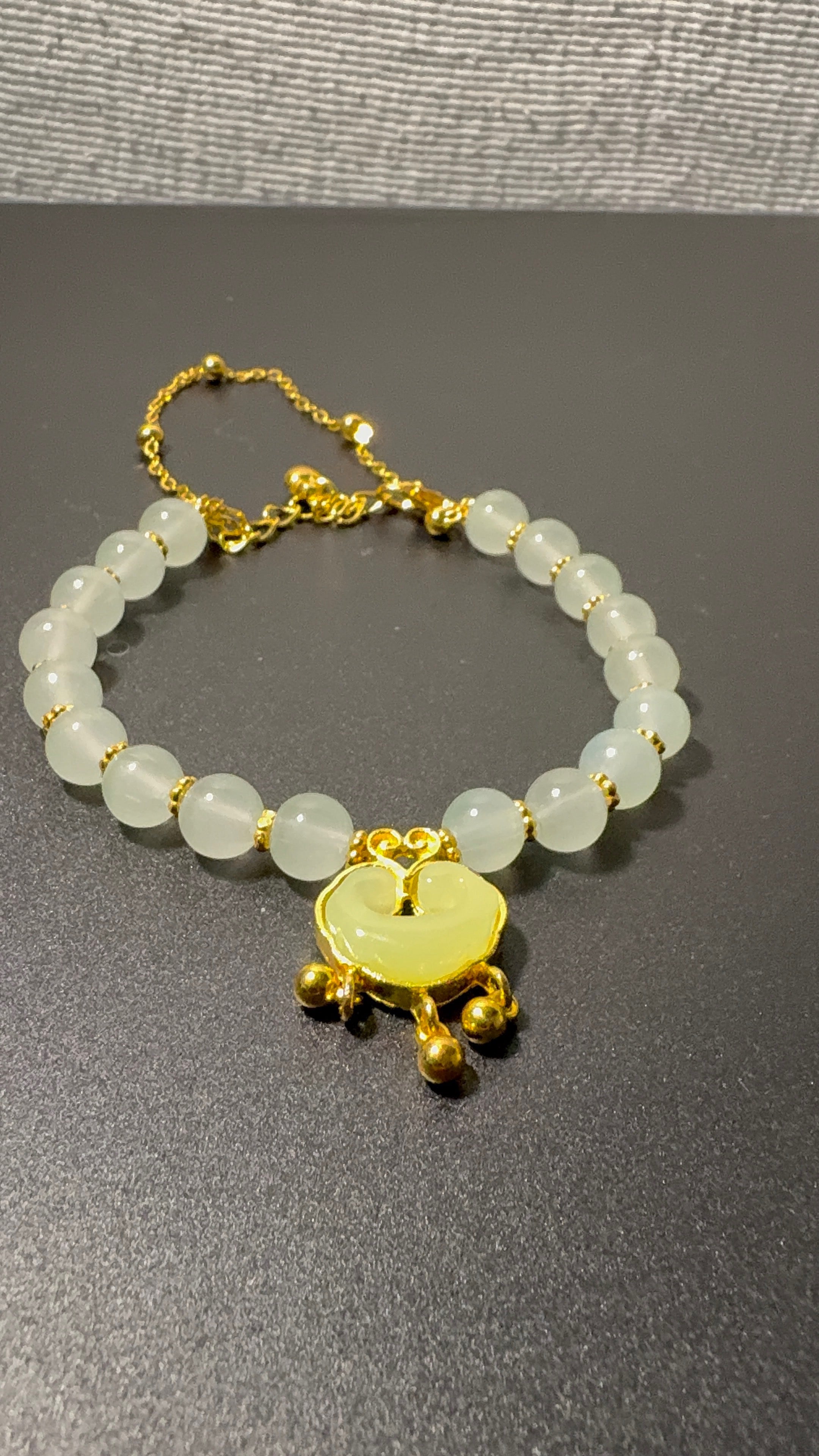 Jade-Inspired Beaded Bracelet with Gold Charm