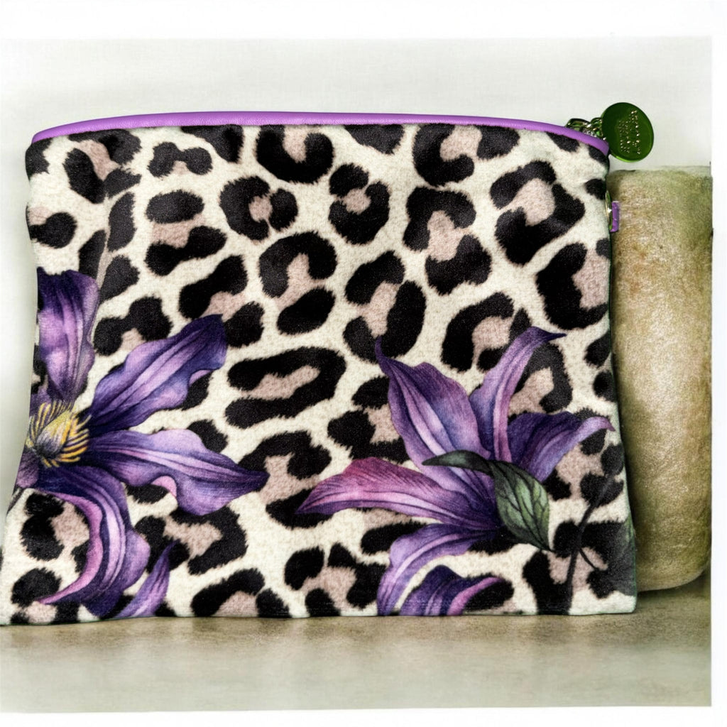 Leopard & Purple Floral Cosmetic Bag
