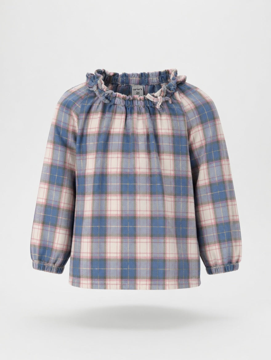 Carter's Plaid Elastic Neck Blouse with Ruffles